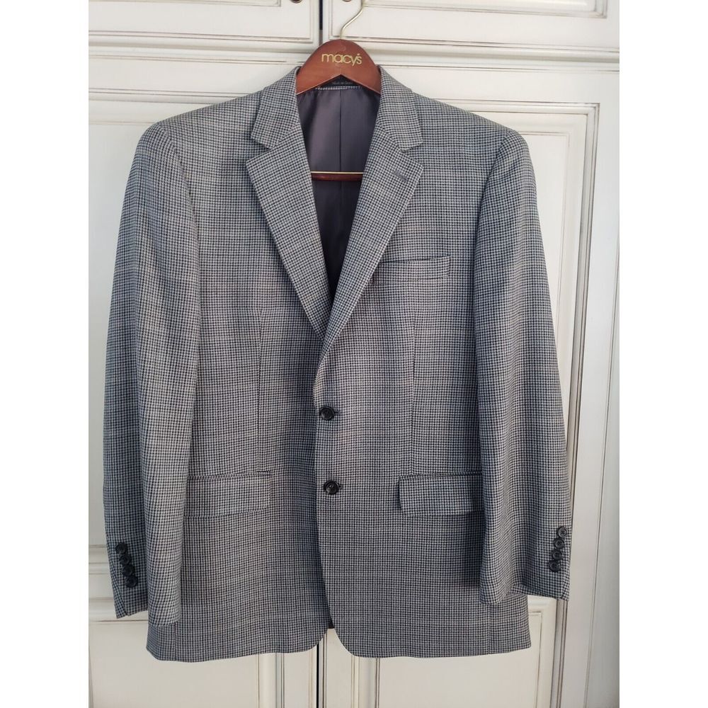 Chaps Silk‎ Wool Sports Coat Houndstooth Sz 40R Two Button Front